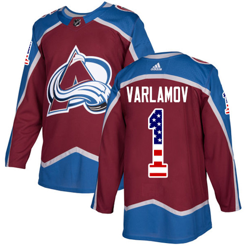 Adidas Avalanche #1 Semyon Varlamov Burgundy Home Authentic USA Flag Stitched NHL Jersey - Click Image to Close